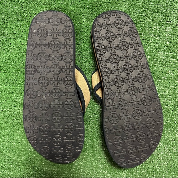 New Tory Burch Size 10 Frankie Slide Flip Flop Sandal Black White Canvas Thong - Picture 4 of 4